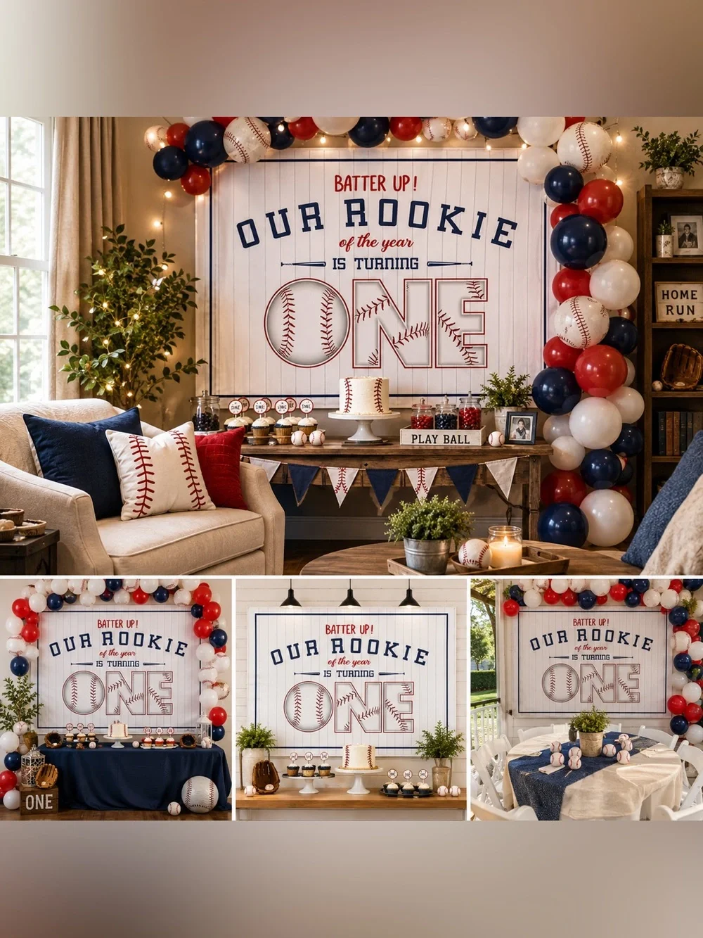Our Rookie One Blue & Red Baseball Party Backdrop – Party & Event 8x6ft